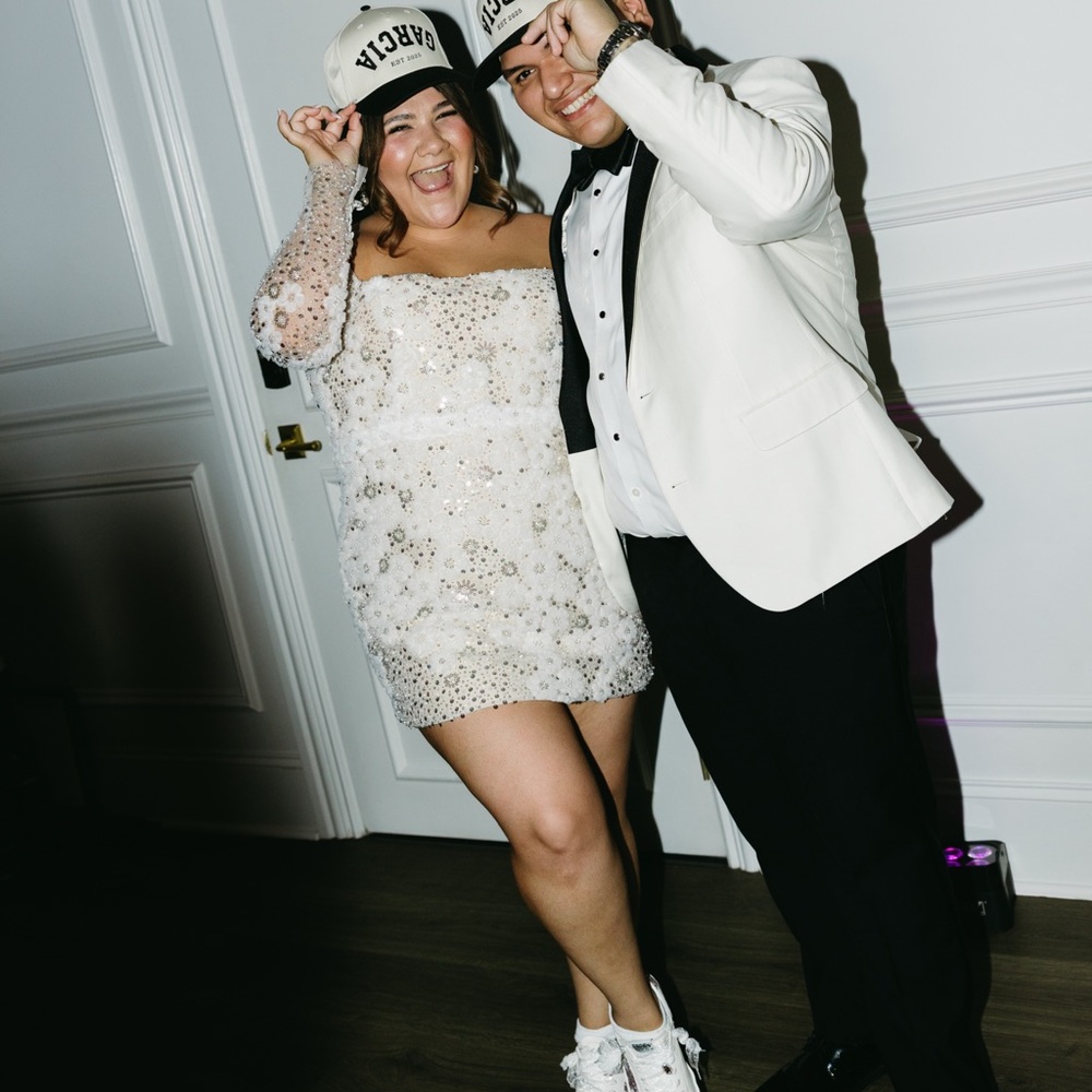 Aston Bridal Custom 1 of 1 White Sequin Bridal Mini Reception Dress